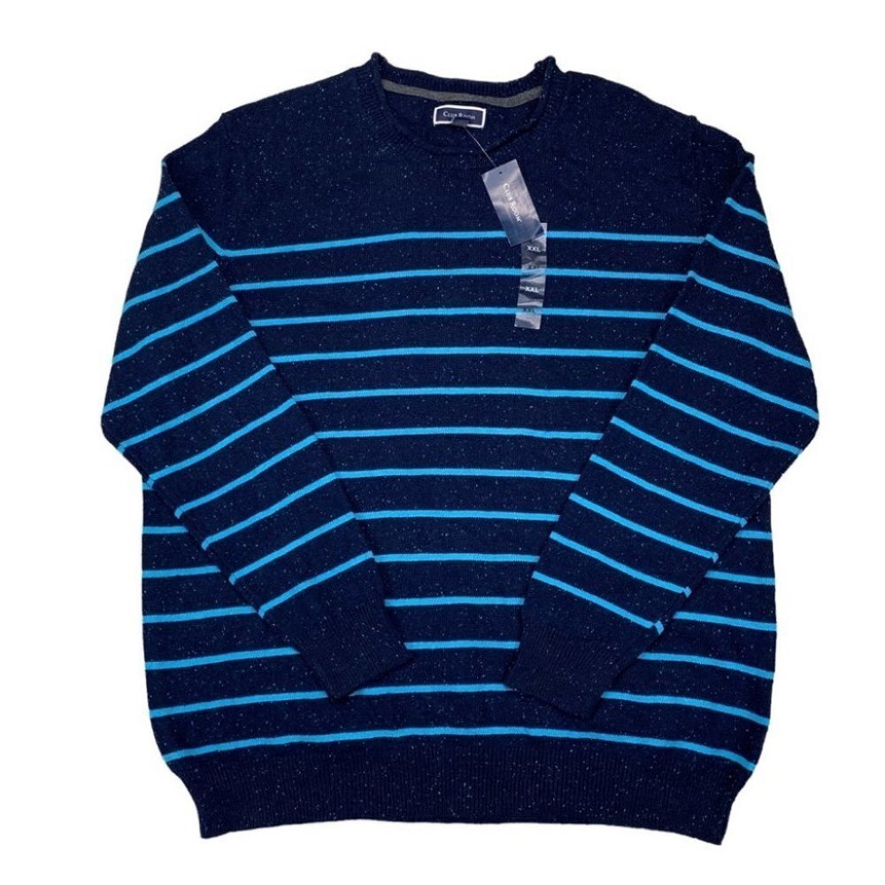 Club Room Mens Gregor Striped Crew Neck Classic Fit Pullover Sweater Blue XXL